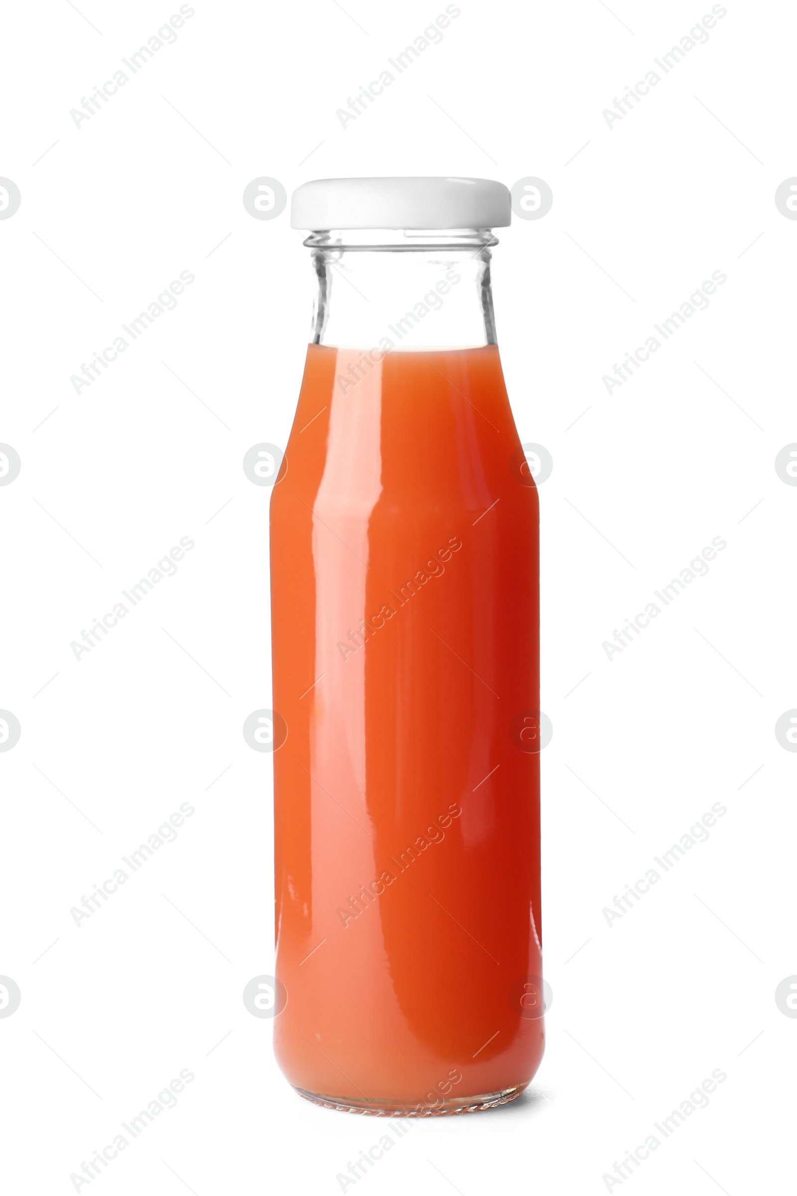 Photo of Bottle with fresh juice on white background