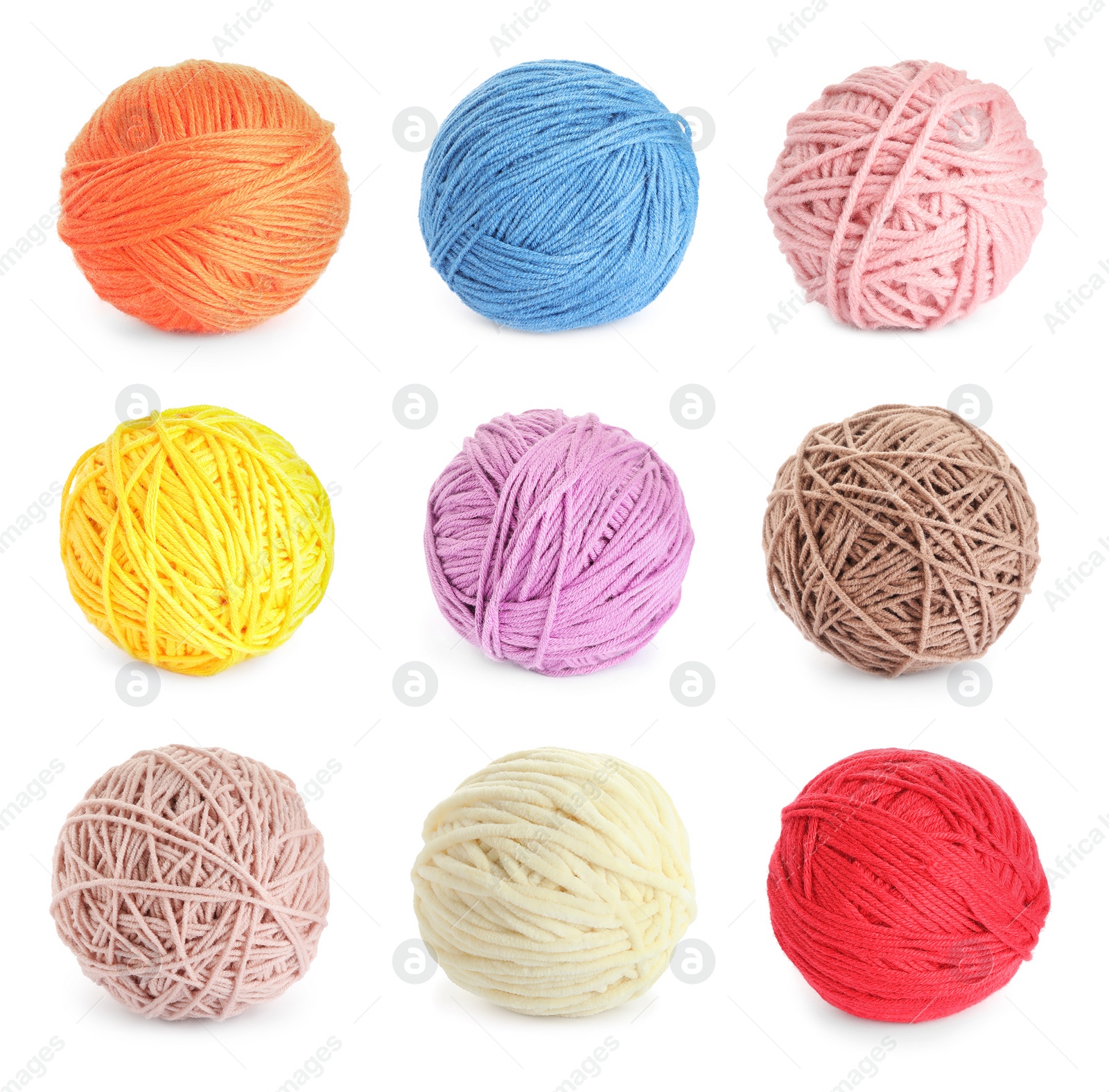 Image of Set with different woolen yarns on white background