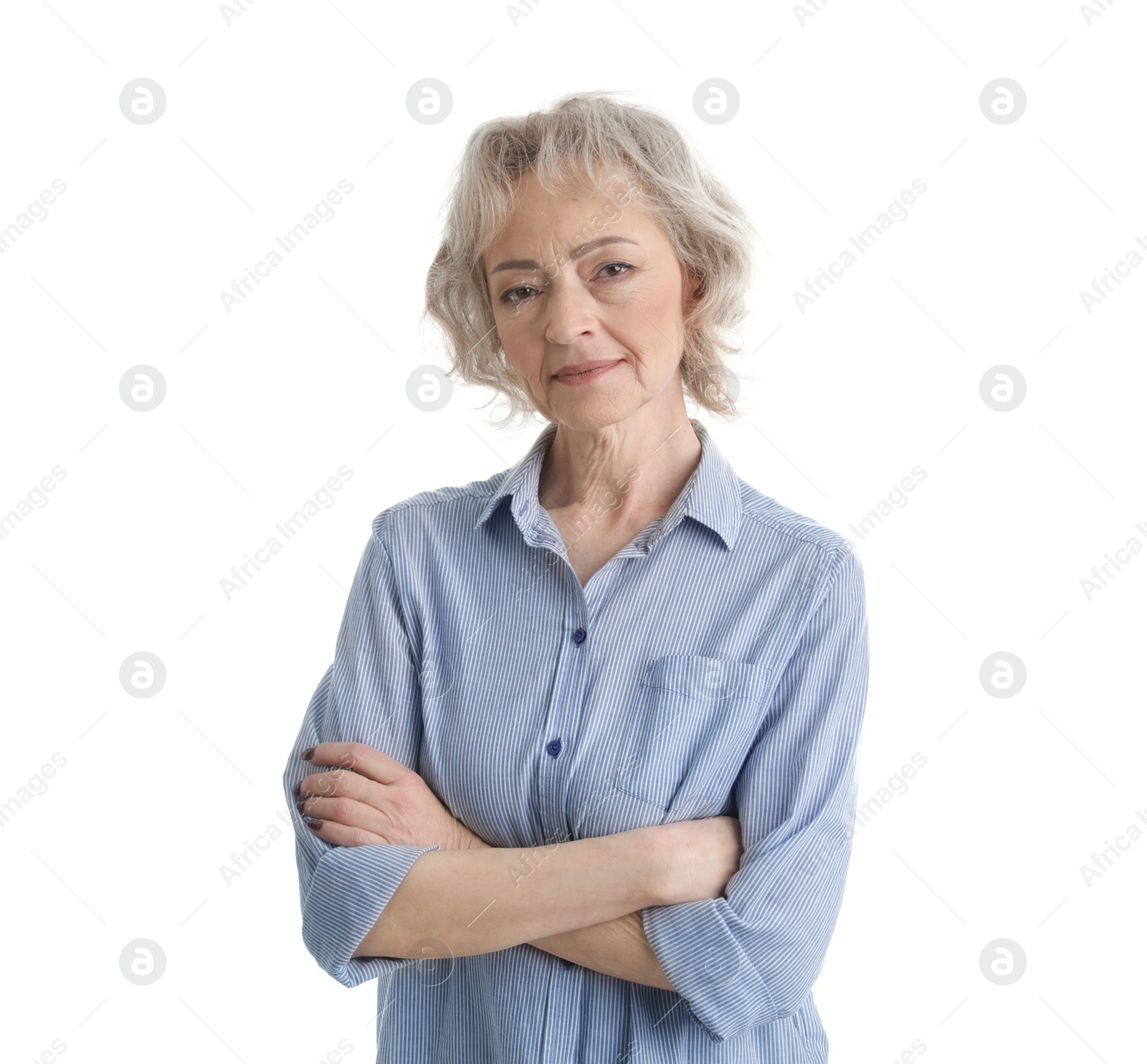 Photo of Portrait of mature woman isolated on white