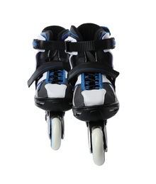 Photo of Pair of inline roller skates on white background