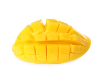 Fresh juicy mango half on white background