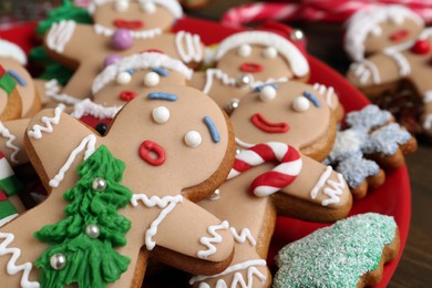 Photo of Delicious Christmas cookies on table, closeup view