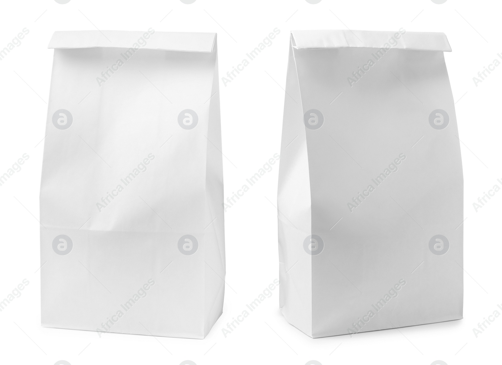 Image of Closed paper bags on white background, collage