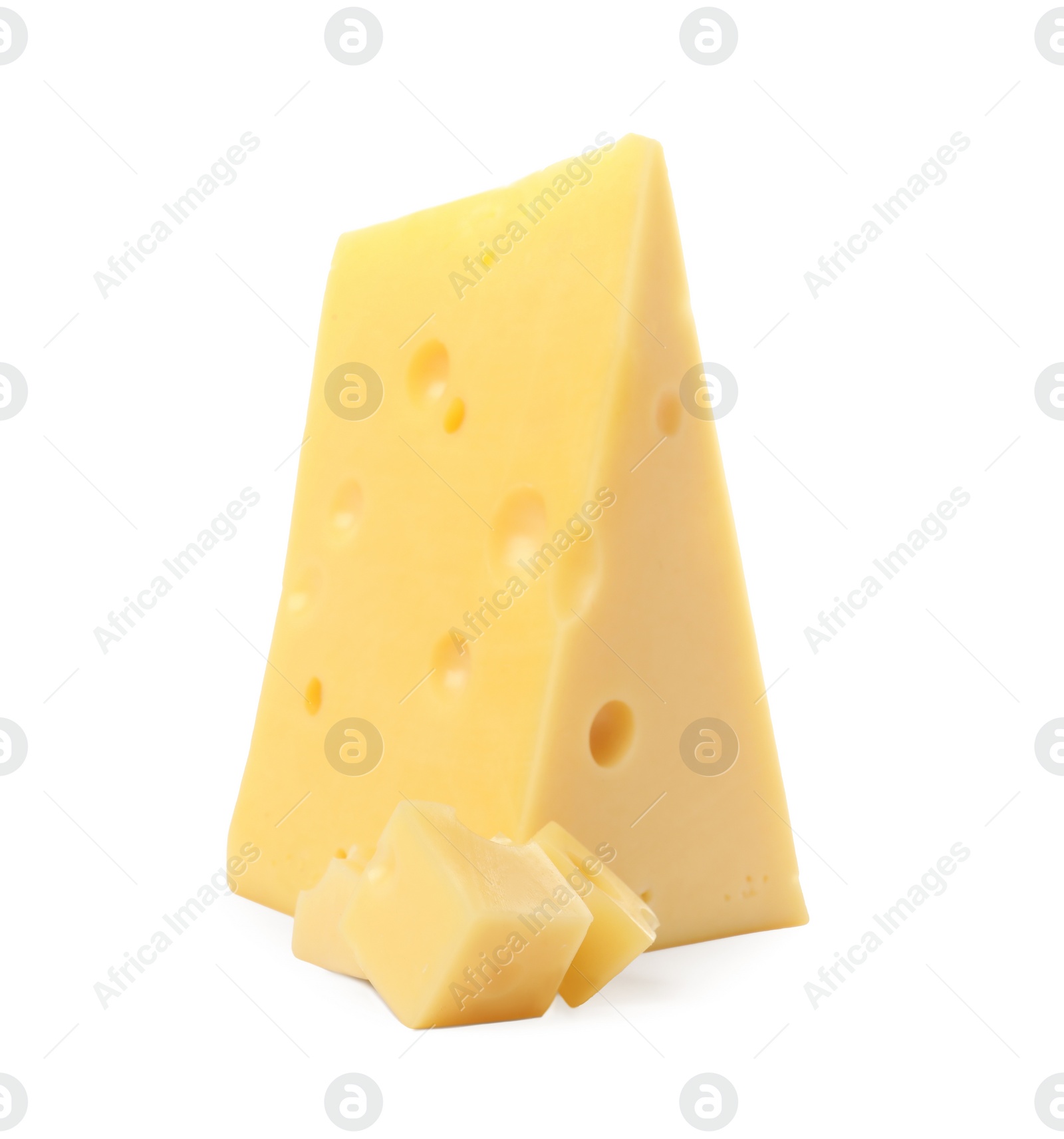 Photo of Cut fresh delicious cheese isolated on white