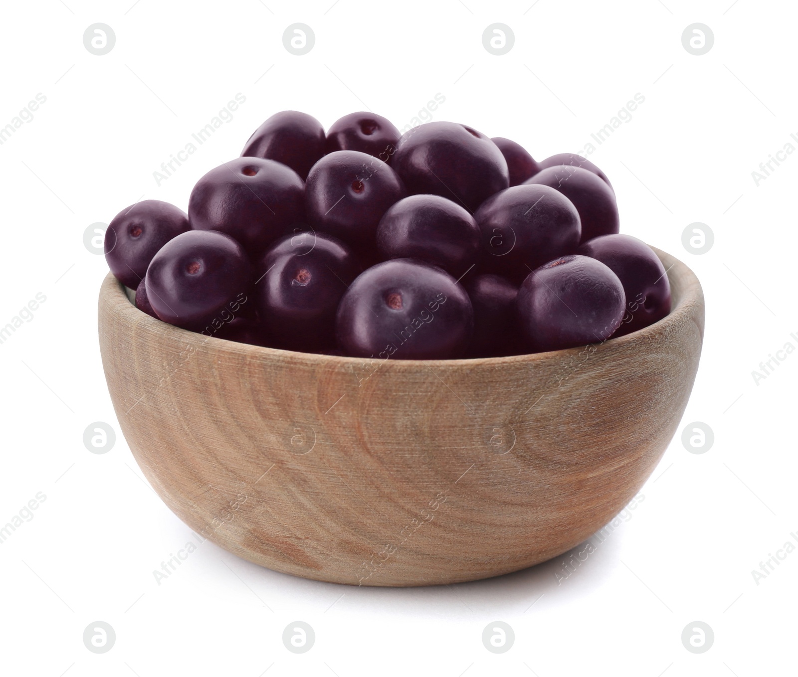 Photo of Fresh acai berries in bowl isolated on white