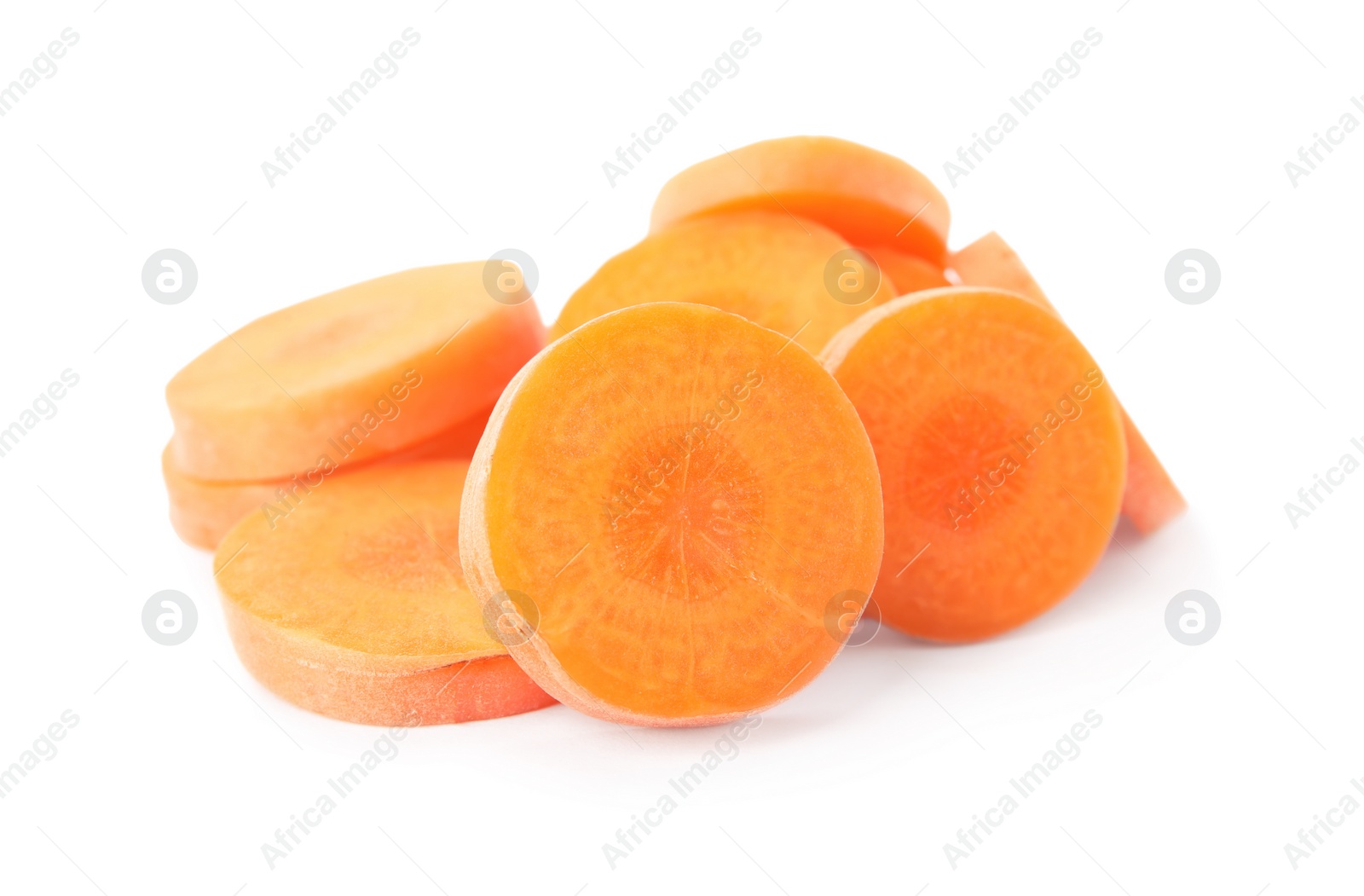 Photo of Slices of fresh ripe carrot isolated on white