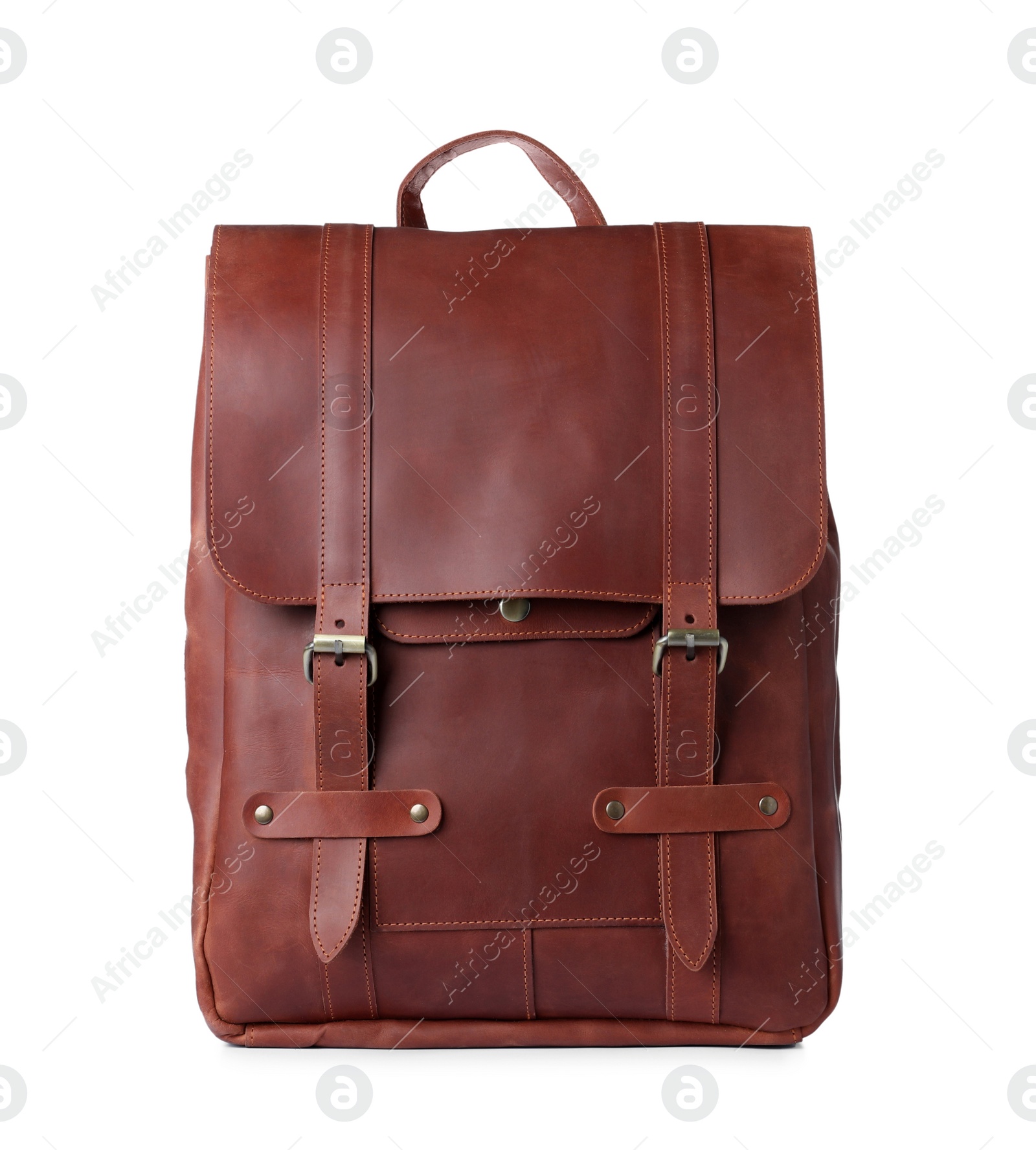 Photo of Stylish brown leather urban backpack isolated on white