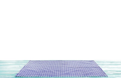 Photo of Checkered napkin on table against white background