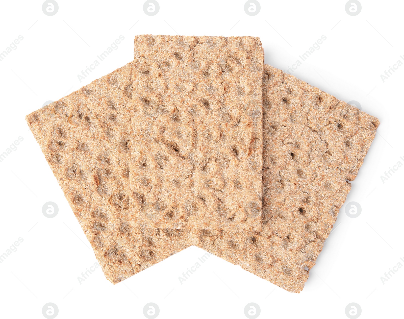 Photo of Fresh crunchy crispbreads on white background, top view