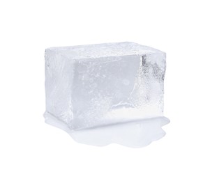 One clear ice cube isolated on white