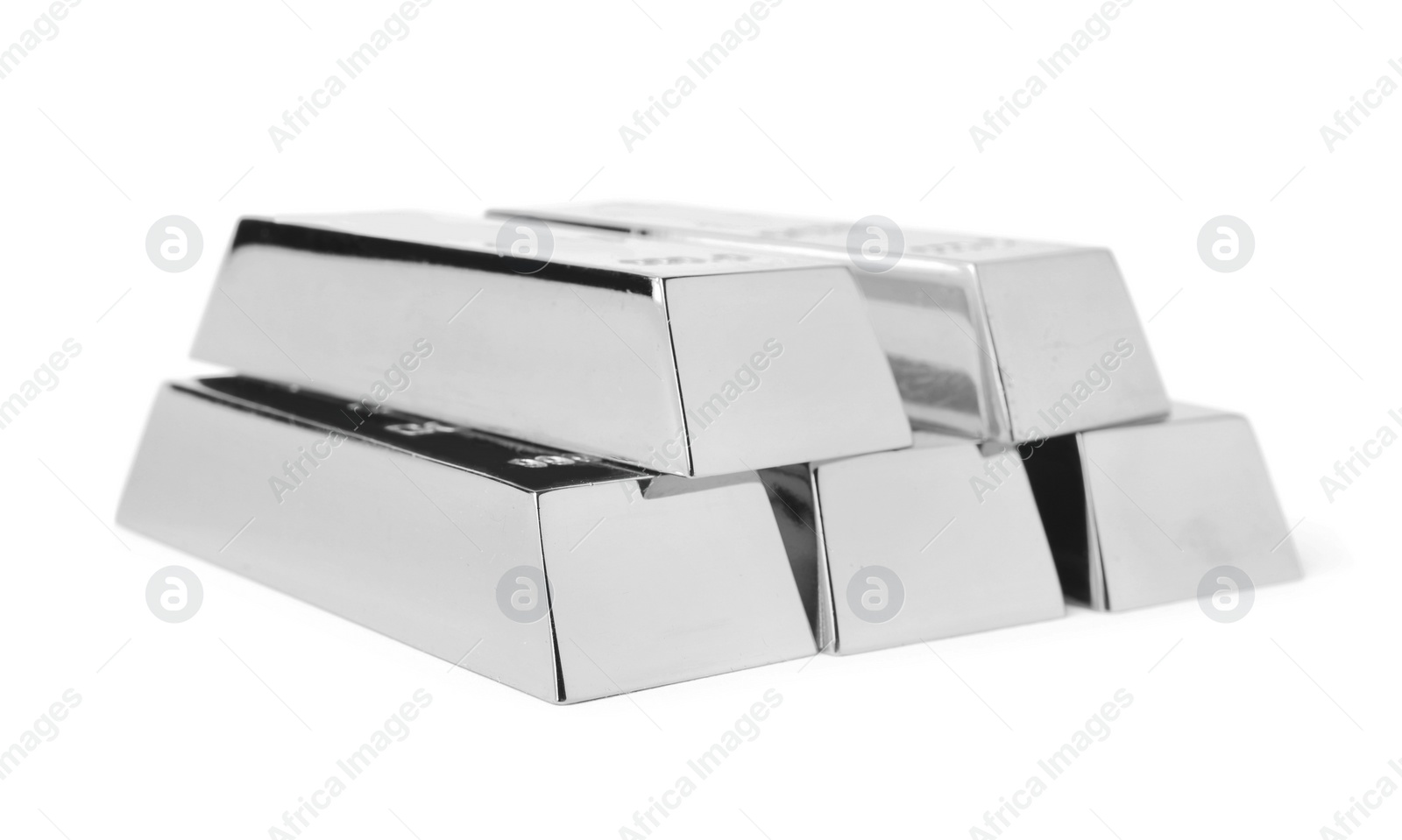 Image of Stack of shining silver bars isolated on white