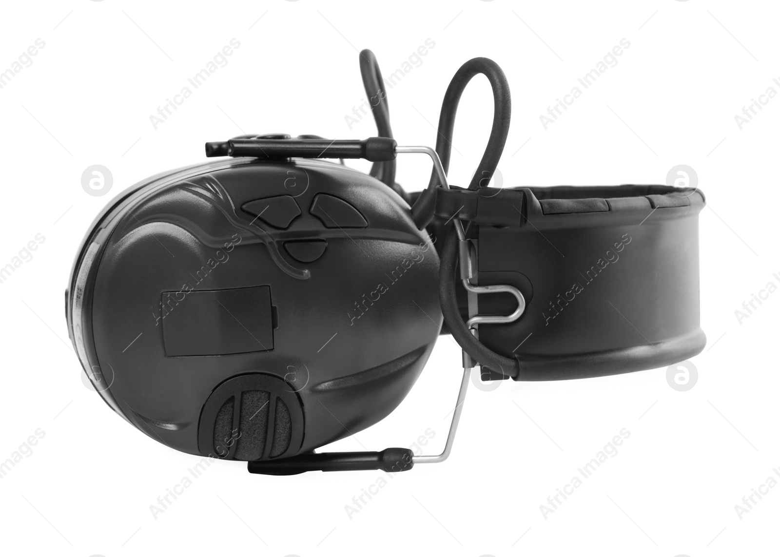 Photo of Tactical headphones on white background. Military training equipment