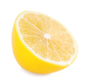 Photo of Tasty fresh cut lemon on white background