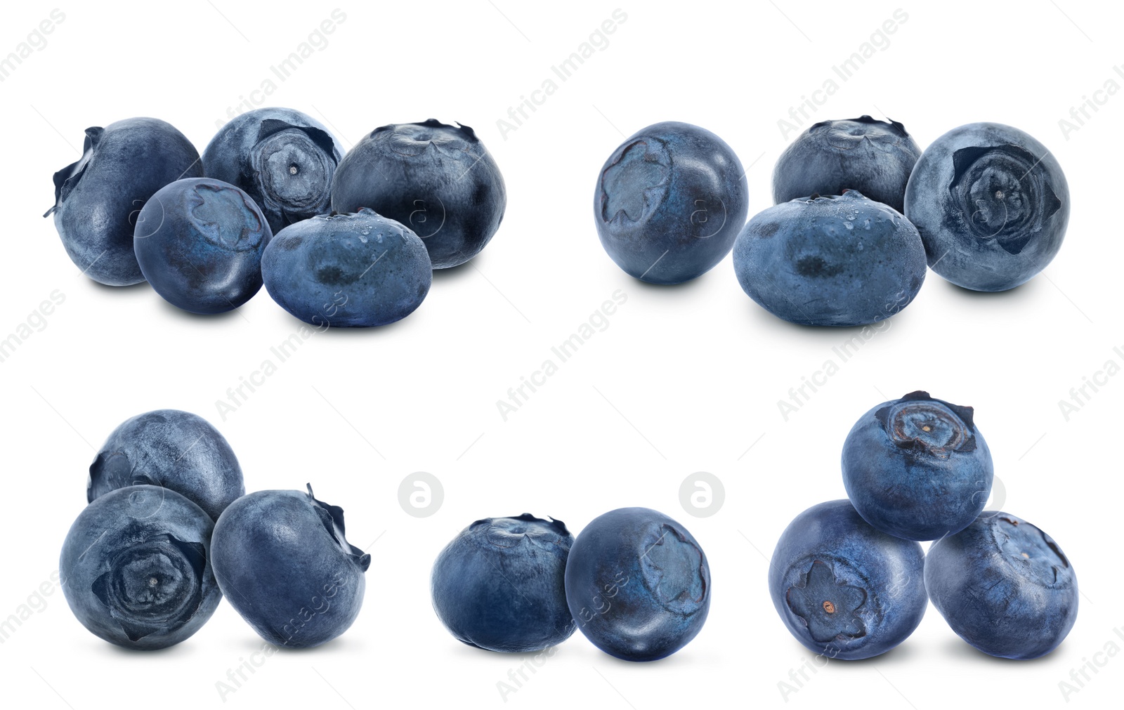 Image of Set of fresh ripe blueberries on white background