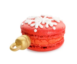 Beautifully decorated Christmas macaron isolated on white