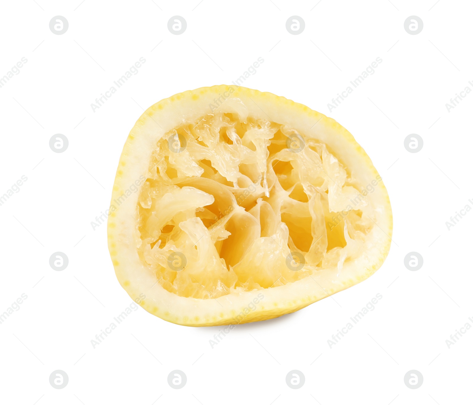 Photo of Half of squeezed lemon isolated on white