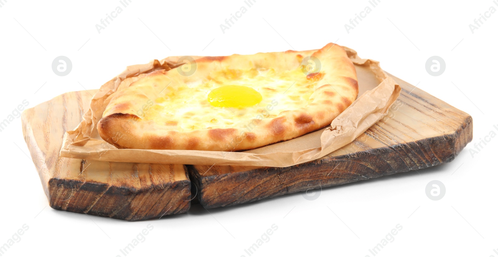 Photo of Fresh delicious Adjarian khachapuri isolated on white