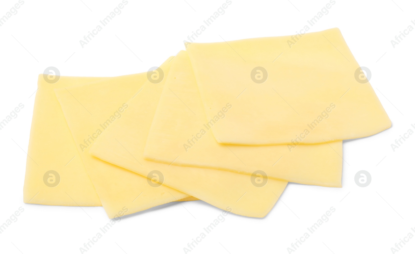 Photo of Slices of tasty fresh cheese isolated on white