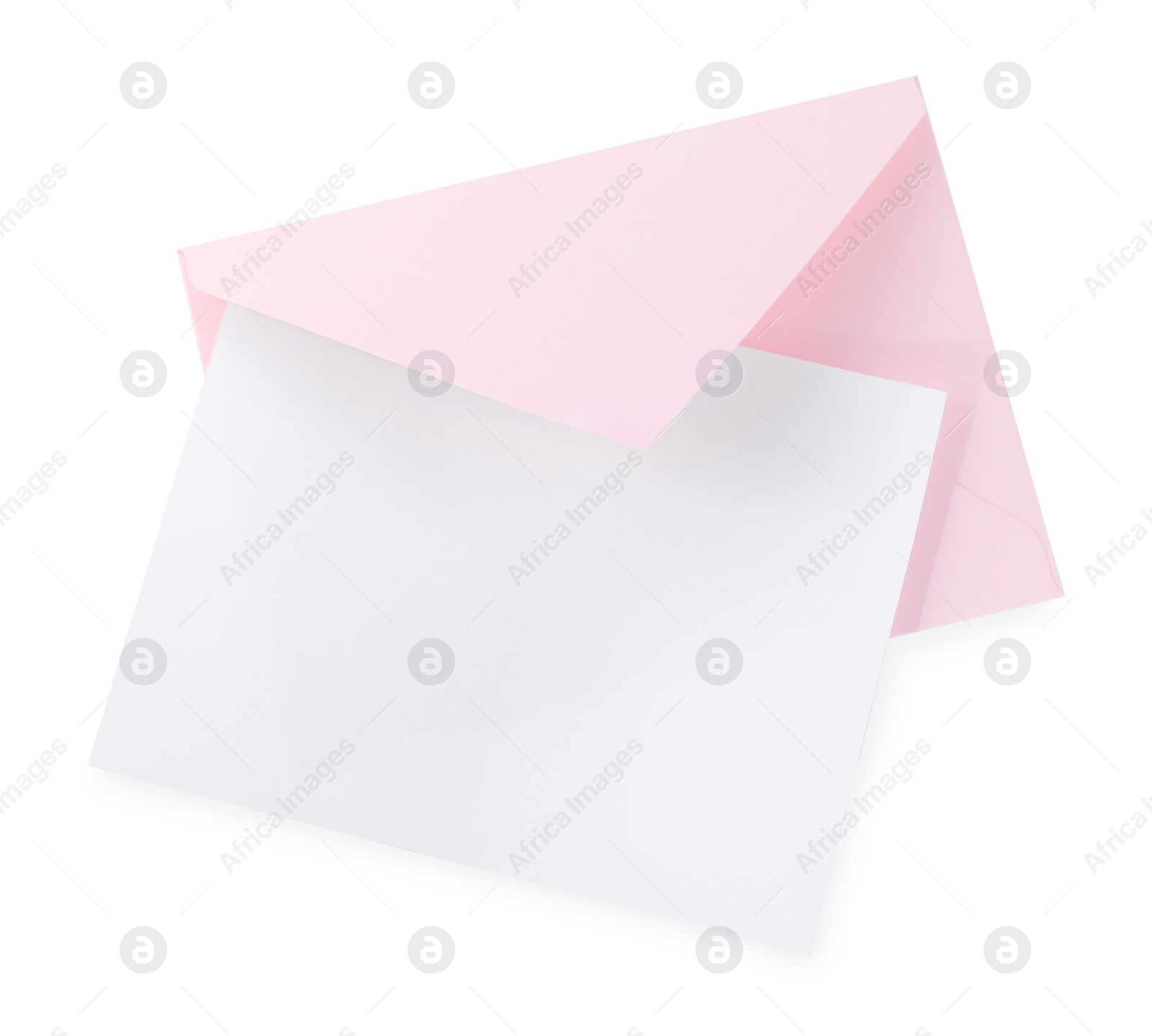 Photo of Blank card and letter envelope isolated on white, top view