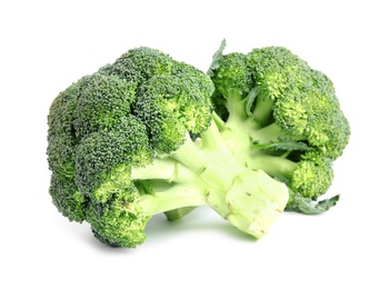 Photo of Fresh green broccoli on white background. Organic food