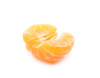 Photo of Half of fresh ripe tangerine on white background