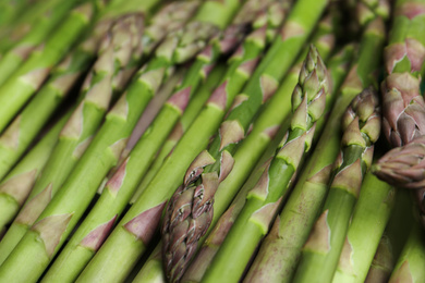 Photo of Fresh raw asparagus as background, closeup view