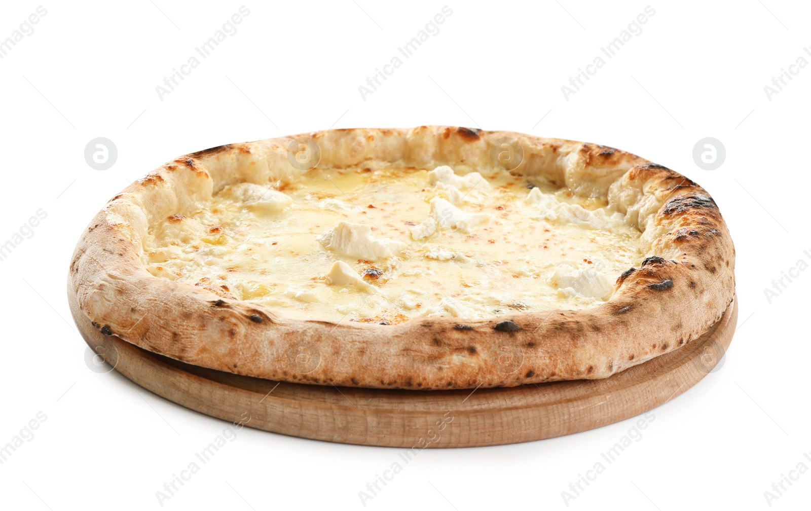 Photo of Delicious hot cheese pizza isolated on white