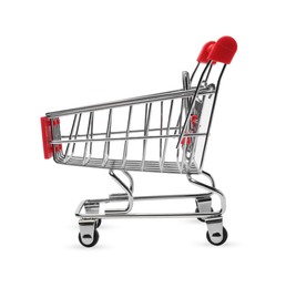 Empty mini metal shopping cart isolated on white