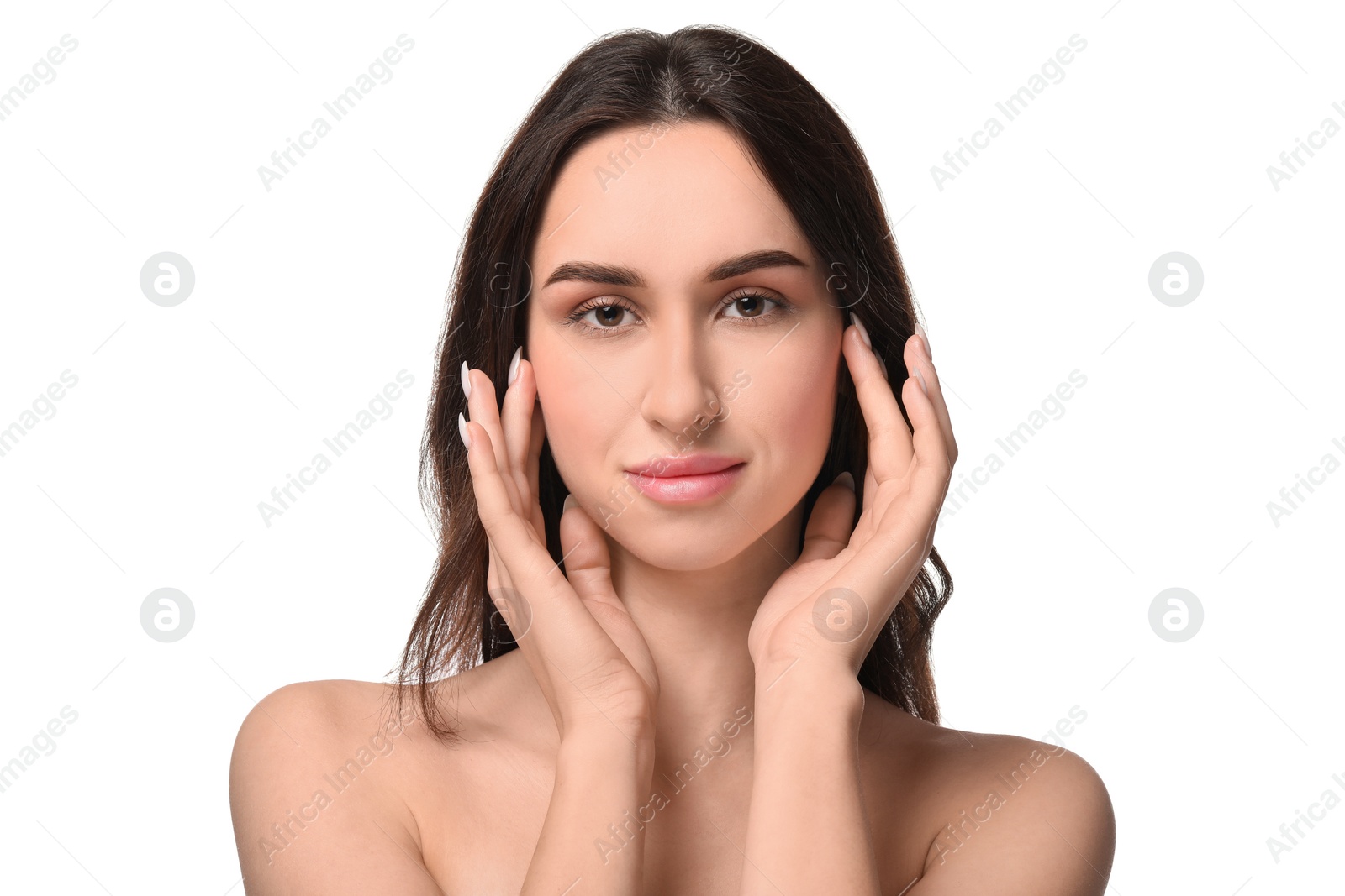 Photo of Portrait of beautiful young woman on white background