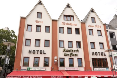 Cologne, Germany - August 28, 2022: Beautiful modern hotel on city street
