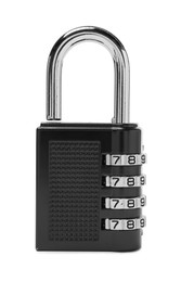 Locked steel combination padlock isolated on white