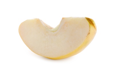 Photo of Slice of ripe quince on white background