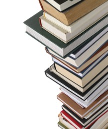 Photo of Stack of many different books isolated on white