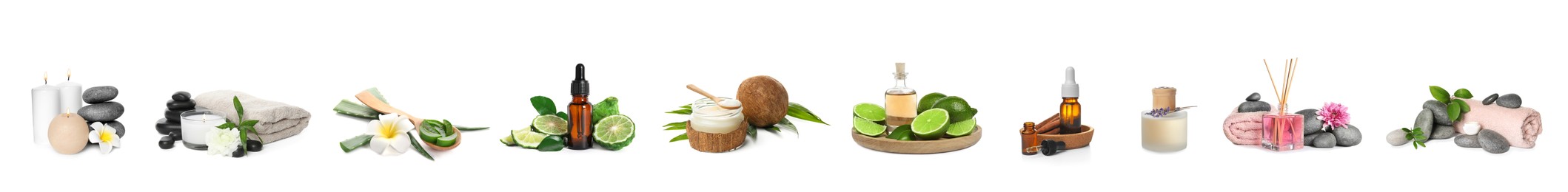 Set with different spa products isolated on white