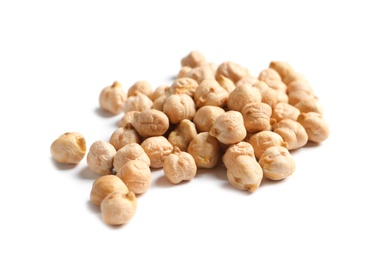 Photo of Pile of chickpea on white background. Natural food high in protein