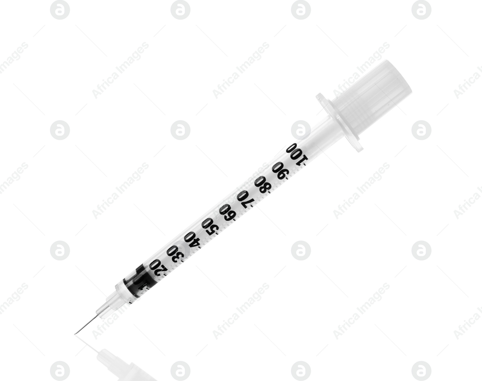 Photo of New medical insulin syringe with needle isolated on white