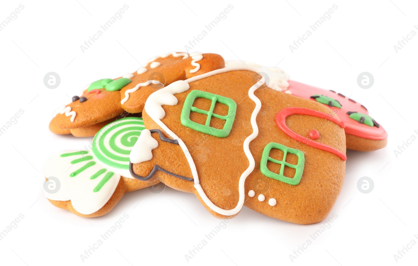 Photo of Pile of Christmas cookies on white background