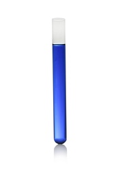 Test tube of color liquid isolated on white. Solution chemistry