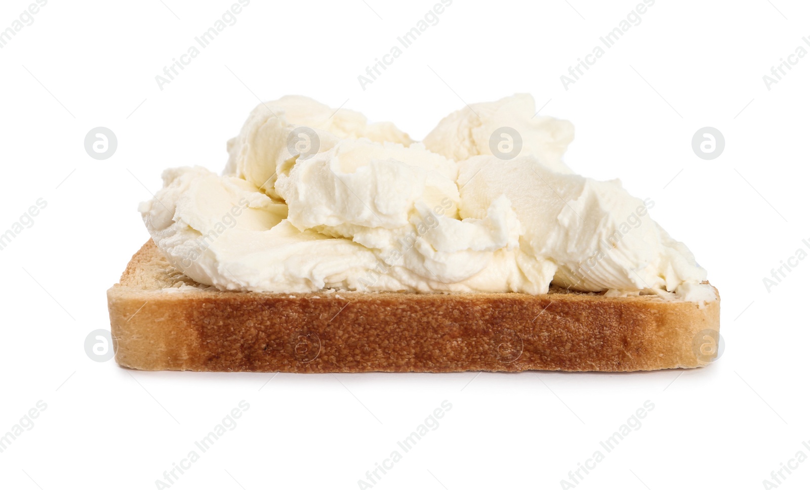 Photo of Toasted bread with cream cheese isolated on white