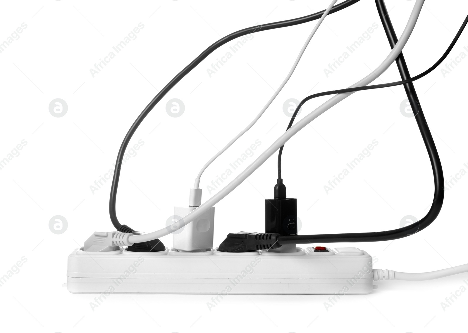 Photo of Extension cord on white background. Electrician's professional equipment