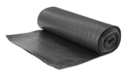 Roll of black garbage bags isolated on white