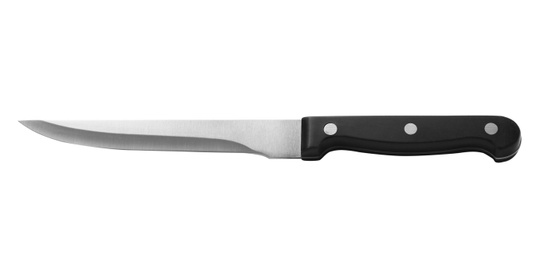 Stainless steel carving knife with plastic handle isolated on white