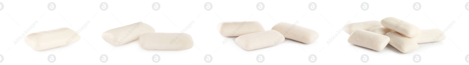 Image of Set with pieces of chewing gum on white background. Banner design