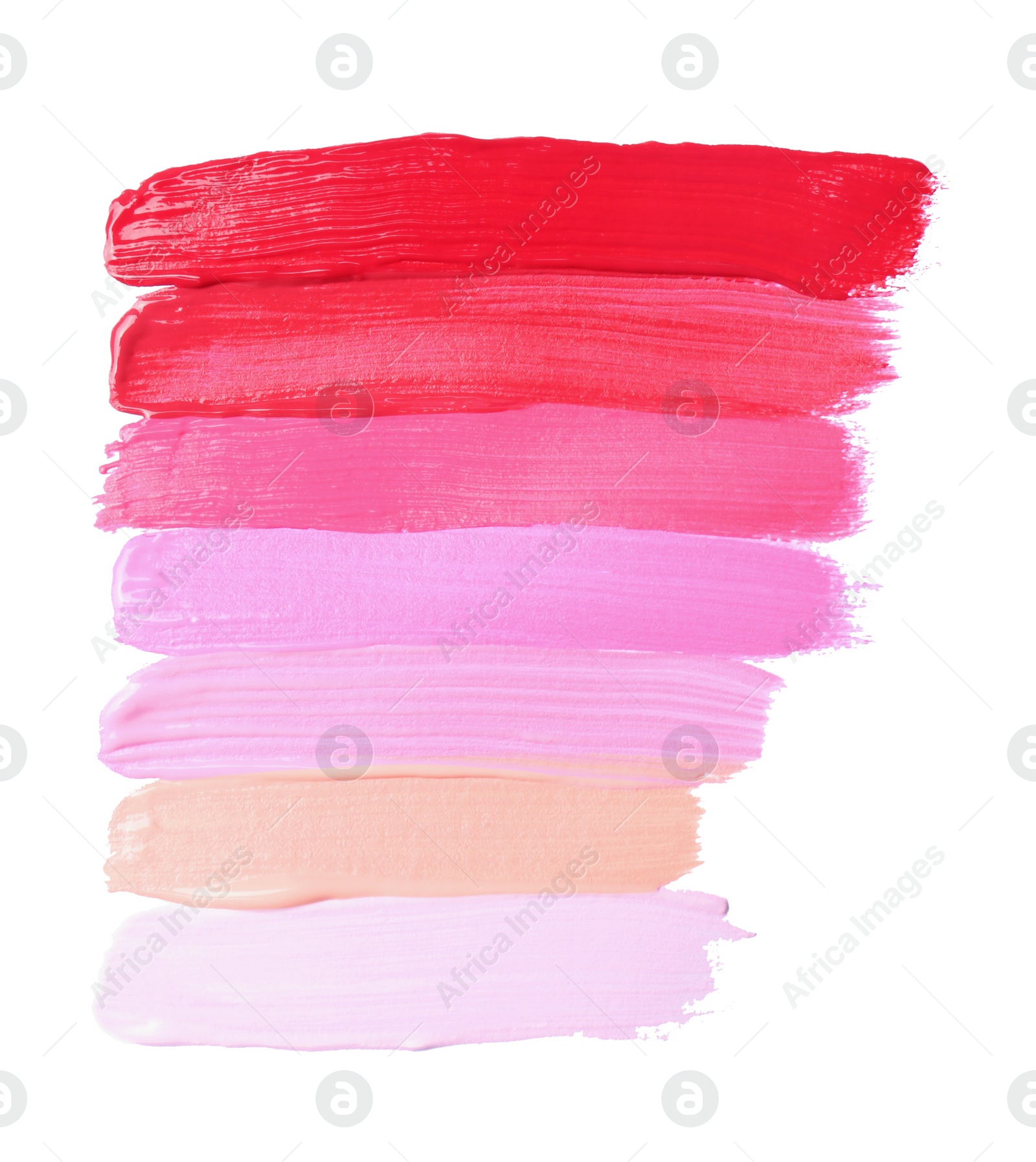 Photo of Samples of different paints on white background, top view