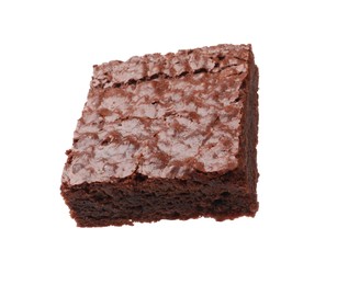 Photo of Delicious chocolate brownie isolated on white. Tasty dessert