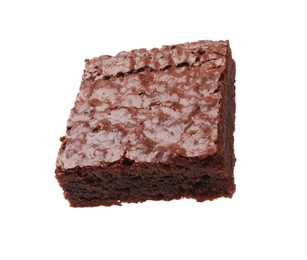 Delicious chocolate brownie isolated on white. Tasty dessert