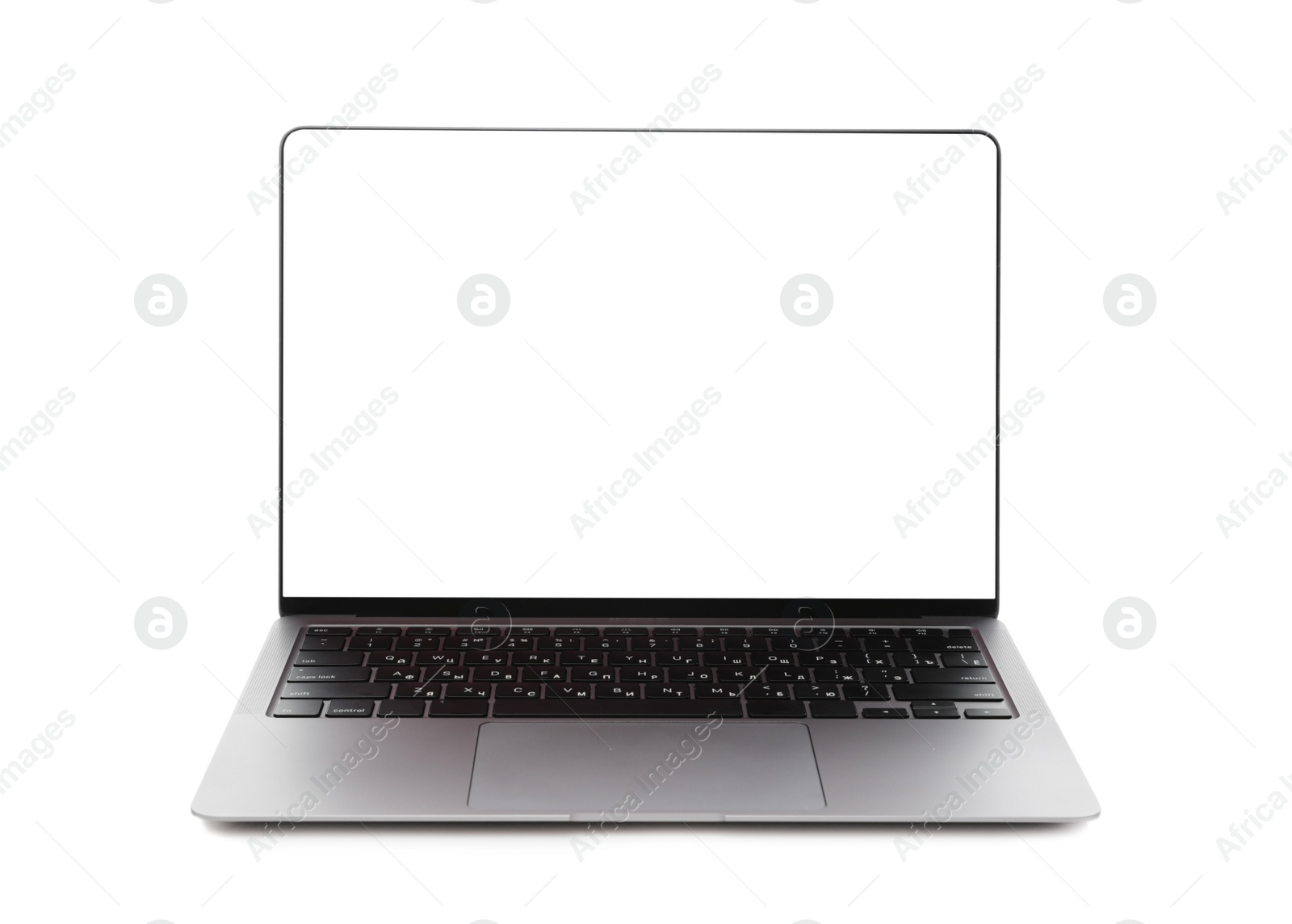 Photo of Laptop with blank screen isolated on white. Mockup for design