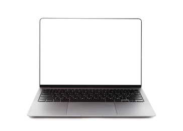 Photo of Laptop with blank screen isolated on white. Mockup for design