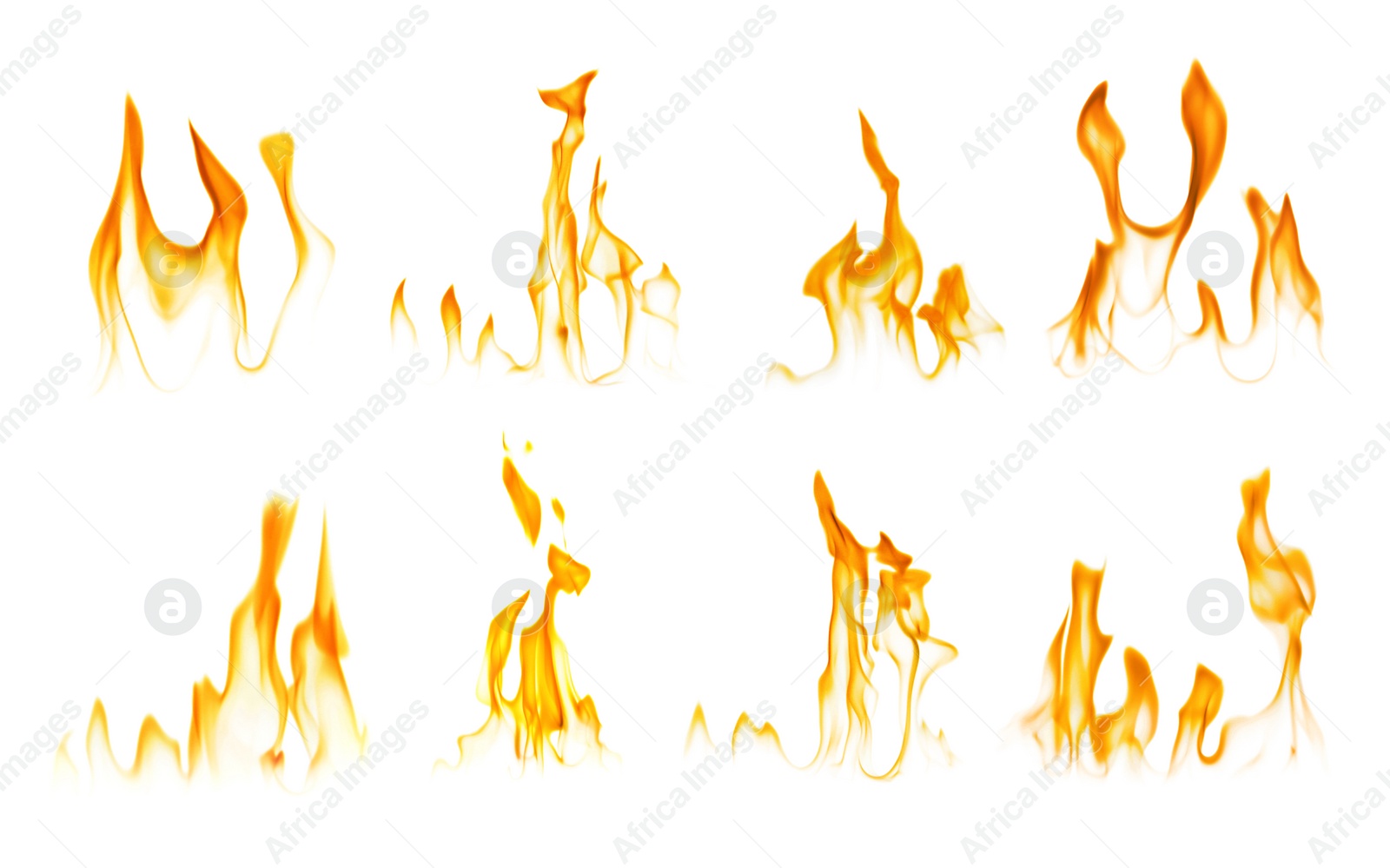 Illustration of Set with beautiful bright fire flames on white background