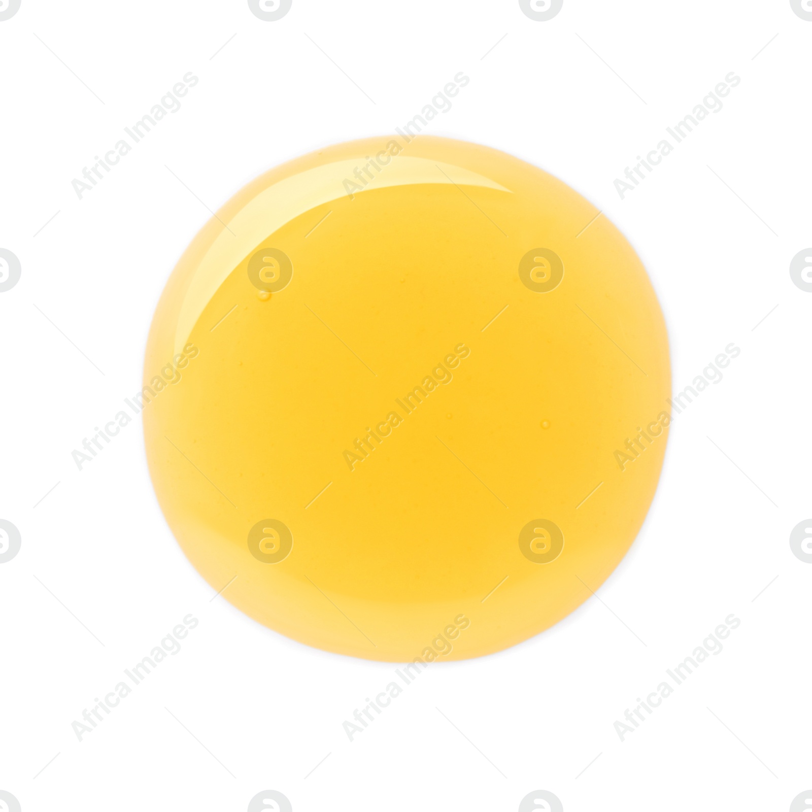 Photo of Drop of tasty natural honey isolated on white, top view